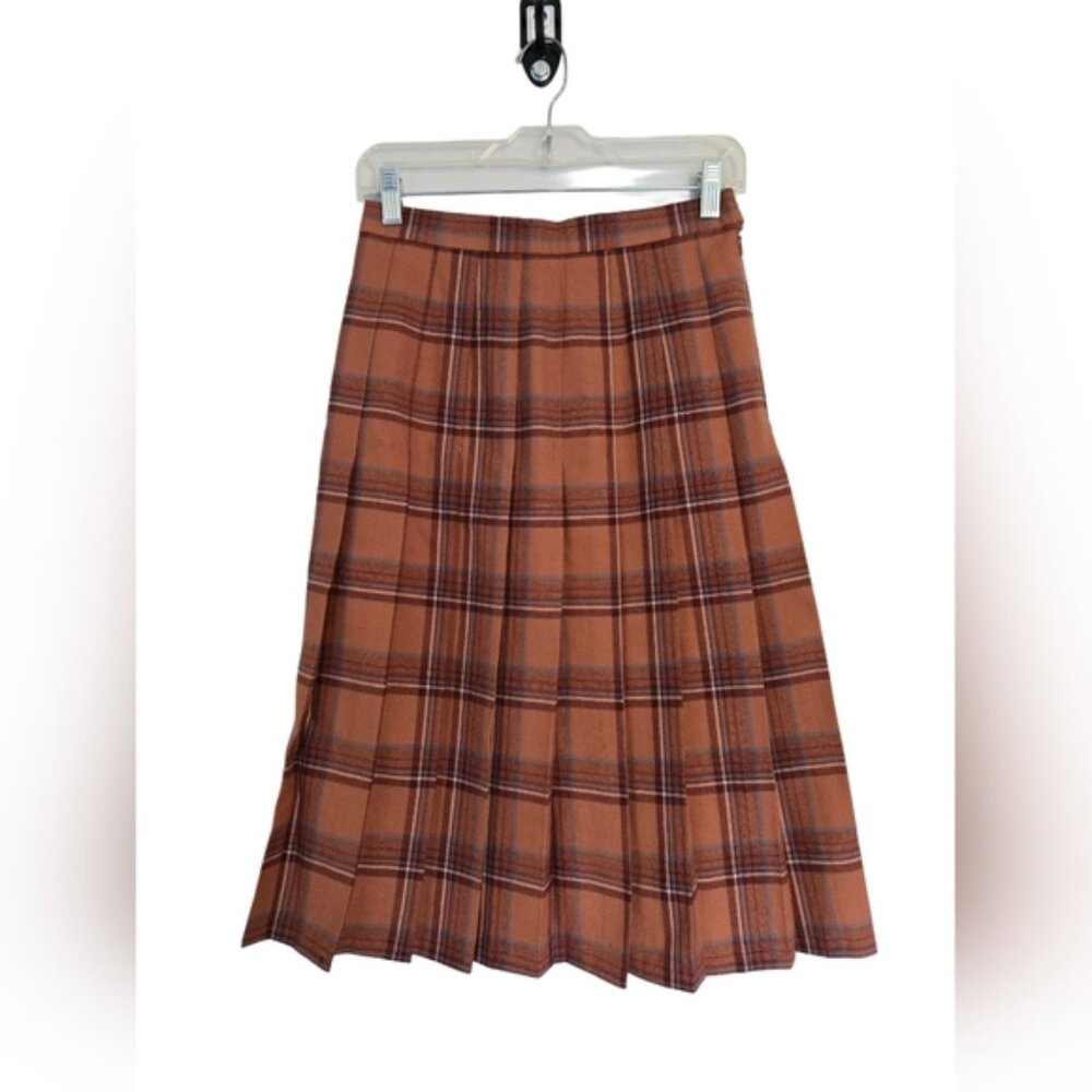 Vtg Freya Pleated Academia Tartan Wool Kilt Skirt Size 38 Retro Gosip Girl